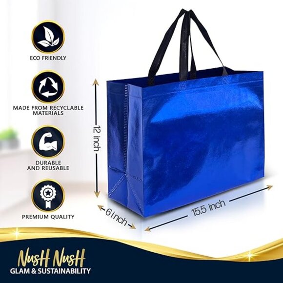 BLUE Gift Bags Extra Large Size –Set of 12 Reusable White Gift Bags With Handles - Picture 4 of 4